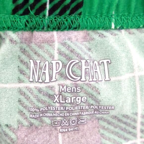 Men's Nap Chat Flannel Pajama Pant Bottoms Holiday Christmas, Size XL Green - Picture 5 of 6